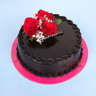 Round Red Flower Decorated Cake
